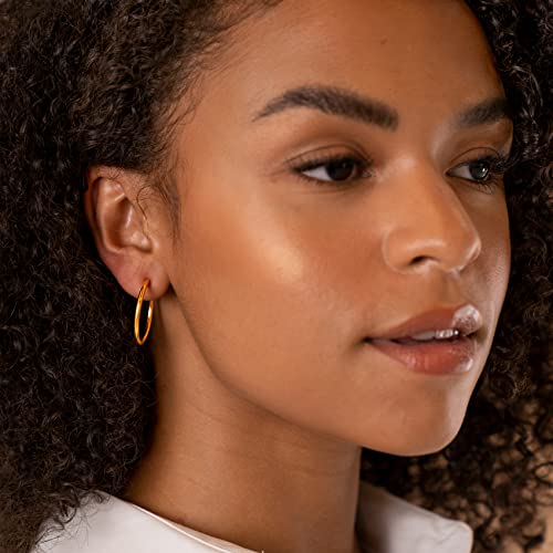 Image of PAVOI 14K Gold Plated Hoop Earrings for Women - 2mm Thick Infinity Hoops - Lightweight Loop Earrings Set