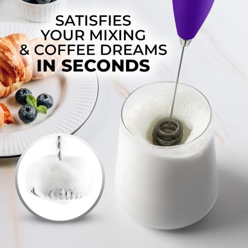 Image of Zulay Kitchen Powerful Milk Frother Wand With Duracell Batteries - Ultra Fast Handheld Drink Mixer - Electric Whisk Foam Maker for Coffee, Lattes, Cappuccino & Matcha - Triple Whisk - Black