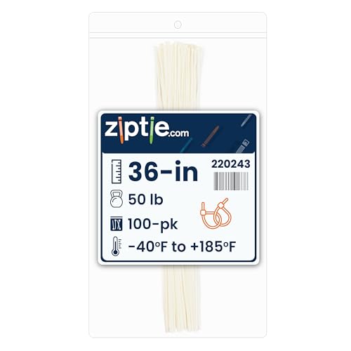 ZipTie.com 36-Inch Natural Nylon Multi-Purpose Zip Ties - 50-lb Tensile Strength Cord Management - UL 21S Listed Tie Wraps - Indoor Multi-Purpose (100-Pack)