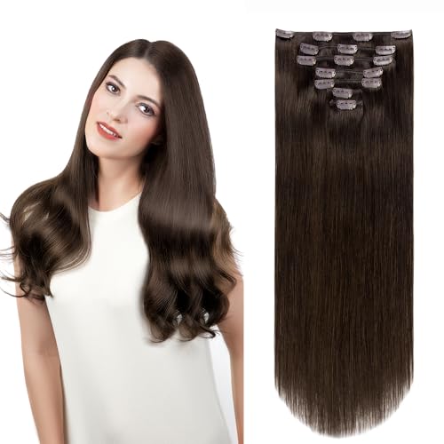 Extensions cheveux humains à clip 100% naturel marron #2A pour une chevelure volumineuse