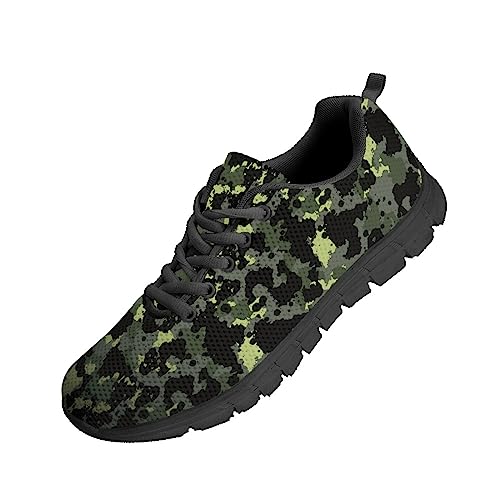 Kuiaobaty Herren-Sportschuhe, Tennis-Sneaker, Tierstruktur, ethnisches Tribal-Muster, lässig, Netz-Sneaker, rutschfest, bequeme Arbeitsschuhe, Camouflage, Grün, Schwarz, 43.5 EU