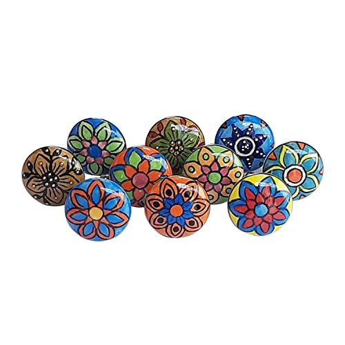 Royal Kraft Vintage Multicolor Printed Ceramic Pull Knobs for Kitchen Cabinet, Door & Drawer, Wardrobe, Cupboard (10 Designs x 2 pcs = 20 knobs) Sknob006_20
