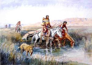 Indian Women Moving Camp 1898 reproduction peinture à l'huile Charles Marion Russell 36x48