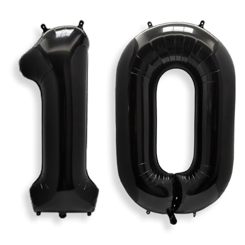Image of AULE 40 Inch Large 10 Balloon Numbers Black, Big Foil Number Balloons, Giant Helium Happy 10th Birthday Party Decorations for Man and Women, Huge Mylar Anniversary Party Supplies