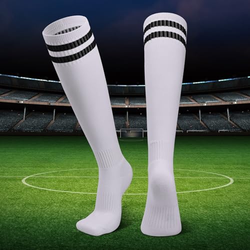 Finerview Kids Soccer Socks Baseball Softball Socks, Knee High Stripes Arch Ankle Support Athletic Socks for Boys & Girls4