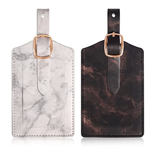 Etiquetas de Equipaje 2 Piezas, Etiquetas de Equipaje de Cuero con Etiqueta de Dirección Etiquetas de Equipaje de Maleta con Etiqueta de Nombre para Vuelo de Negocios de Viajero (Negro + Gris) Cover