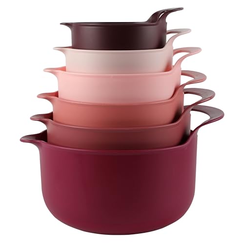 COOK WITH COLOR Nesting Plastic Mixing Bowl Set with Pour Spouts and Handles Rose 6 Piece Non-Slip