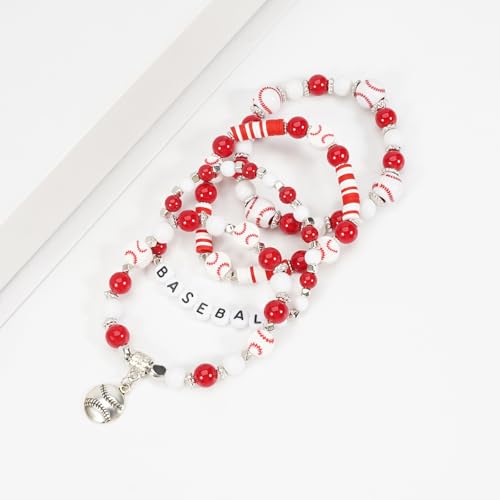 Image of Football Baseball Soccer Beaded Bracelets for Women Stackable Game Day Sports Theme Bracelet