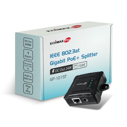 Edimax Pro Compact Gigabit PoE+ Splitter with Adjustable 5/9/12V x 2A Output, IEEE 802.3at, Delivers Data and Power from PoE Runs to Non-PoE Devices for up to 100 Meters, GP-101ST