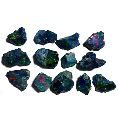 GEMWORLDJAIPUR Black Opal Rough 5 Pcs 7x10 mm AAA Quality Black Opal Raw,Natural Ethiopian Opal Gemstone Rough, Welo Multi Fire BlackOpal