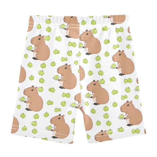 Capybara with Green Apple Girls Shorts Elastic Waist Sports Shorts Girls Leggings Pants for 4-10 Years2