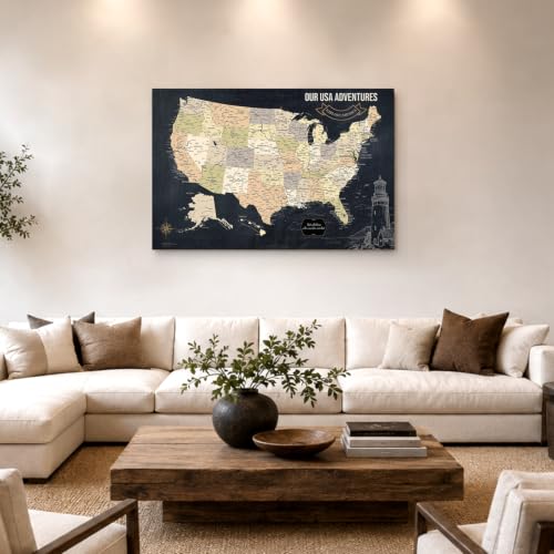 Image of IPIC Vintage US Travel Map with Pins, USA Map Pin Board, Size 42x28 in