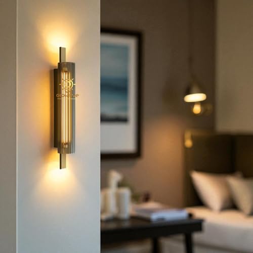 Image of Glowave Golden Acrylic Light Long Cylindrical Wall Lamp Light for Living Room Bedroom Bedside - Tricolour (White, Warm White, Natural White) (552-GD)
