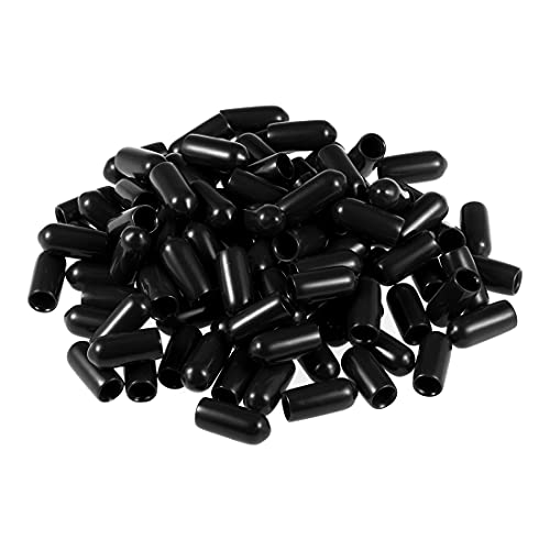 100pcs Rubber End Caps 5mm ID Vinyl Round Tube Bolt Cap Cover Screw Thread Protectors Black
