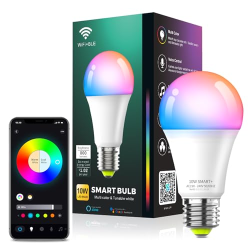 Oumida Lampadine LED Alexa Inteligente WiFi, E27, Dimmerabile Lampadina Smart 9W 1000ML (Equivalente 60 W), RGB & 2700K-6500K bianco freddo caldo, compatibile con Alexa/Google Home (1PCS)
