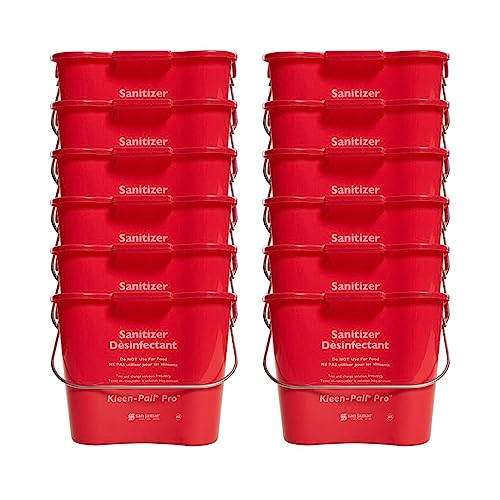 San Jamar Kleen-Pail Pro Sanitizer Pail Cleaning Bucket with Bail Handle for Cleaning, Kitchens, Restaurants, And Janitorial Use, Plastic, 8 Quarts, Red, (Pack of 12)