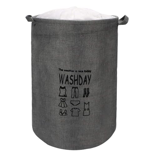 HomeStorie Folding Laundry Basket with Lid (Drawstring Closure), ...