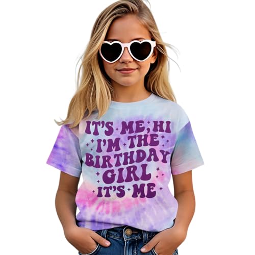 Its Me Hi Im The Birthday Girl Shirts Kid Girl Birthday T-Shirt Outfit B-Day Party Tie Dye Short Sleeve Tee Top 6-12Y