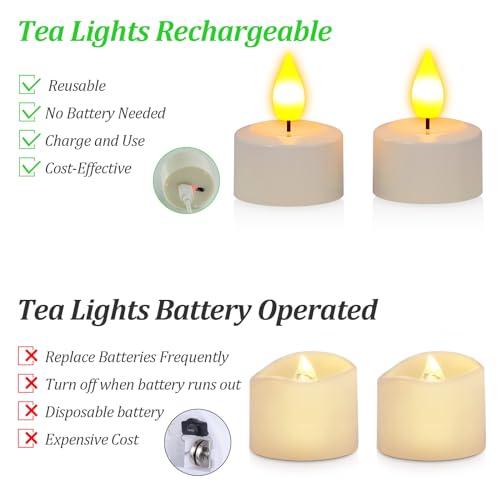 SoulBay Rechargeable Tea Lights, 12pcs Battery LED Flameless Tealight Candles with Remote Control Timer, Candle Light with USB Charging Cables for Home Room Table Halloween Christmas Decorations