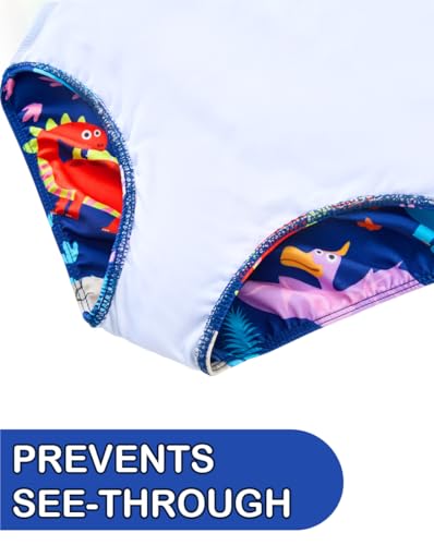 Image of Girls Swimsuit Size 6-7 Years Old Blue Cartoon Dinosaur One Piece Sleeveless Swimwear UV 50+ Swimming Wear