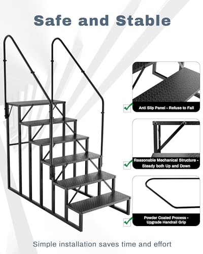 Image of 6 Step RV Steps with 2 Handrails, Outdoor RV Stairs with Anti-Slip Pedals