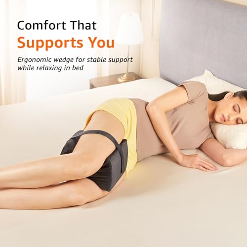 Image of amazon basics Memory Foam Knee Pillow for Side Sleeping | Adjustable Strap | Contoured Leg Elevation Aid | Soft Cushion for Side Sleepers - Dark Grey