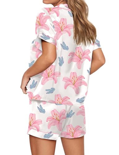 Image of SHESHOW Satin Pajamas for Women Set Preppy Animals Pjs Short Sleeve Shorts 2 Piece Loungewear Sets XS-XXL