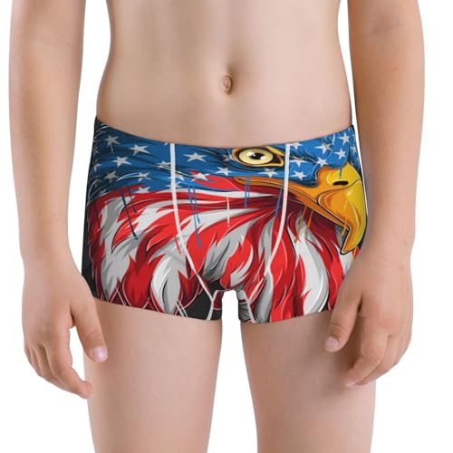 Boys' Cotton Boxer Brief Soft Underwear-Eagle Head With American Flag