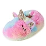 LZSYC Toddler Girls Unicorn Cute Slippers Fluffy Fuzzy Winter Warm Animal Slippers, Color US5-6