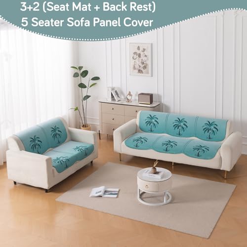 Image of HOKIPO HeavenHue Sofa Cover 5 Seater Panel Set 3+2, Island Breeze