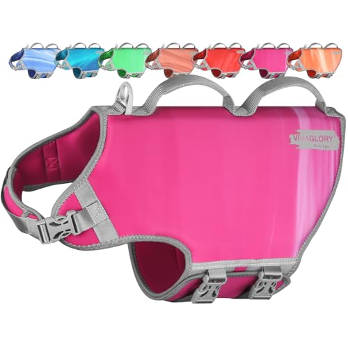 VIVAGLORY Neoprene Schwimmweste Hund, Rettungsweste Hund für Bootfahren, Schwimmweste, Schwimmhilfe & Leichte, XL, Himbeer Pink