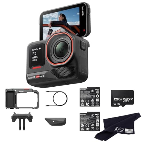 Image of Insta360 Ace Pro 2 Dual Battery Xplorer Bundle with 128GB Card- 8K Waterproof Action Camera Co-Engineered with Leica, Flagship 1 /1.3 inch Sensor, 8K30fps, 4K60fps, 2.5 inch Flip Screen, AI Noise Reduction
