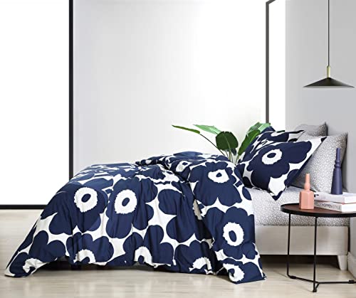 Image of MARIMEKKO - King Duvet Cover Set, Cotton Bedding with Matching Shams & Button Closure, All Season Home Decor (Unikko Indigo, King)