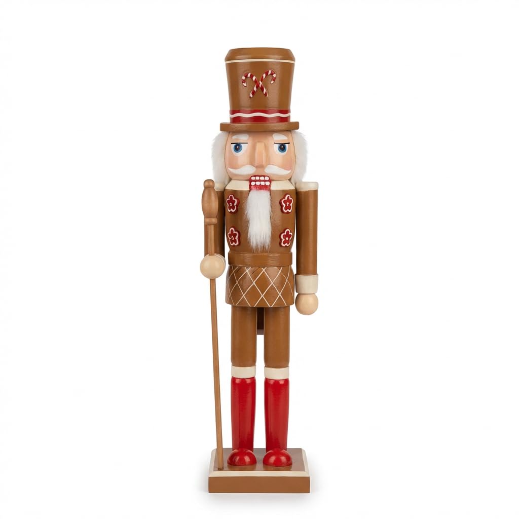 KAROLINE&CO. Cascanuez de Madera 50 cm con bastón – Figura navideña Premium para Decoracion Navidad, Adornos Navidad y Christmas Decorations – Ideal para Navidad decoración