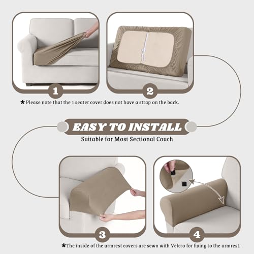 KinCam Cushion Chaise Covers, Stretch 1PC Cushion Cover, Khaki | Couch Cover for Sectional Sofa, Washable L Shaped Couch Cover, Individual Couch Cushion Covers Furniture Protector for Pets - image 7