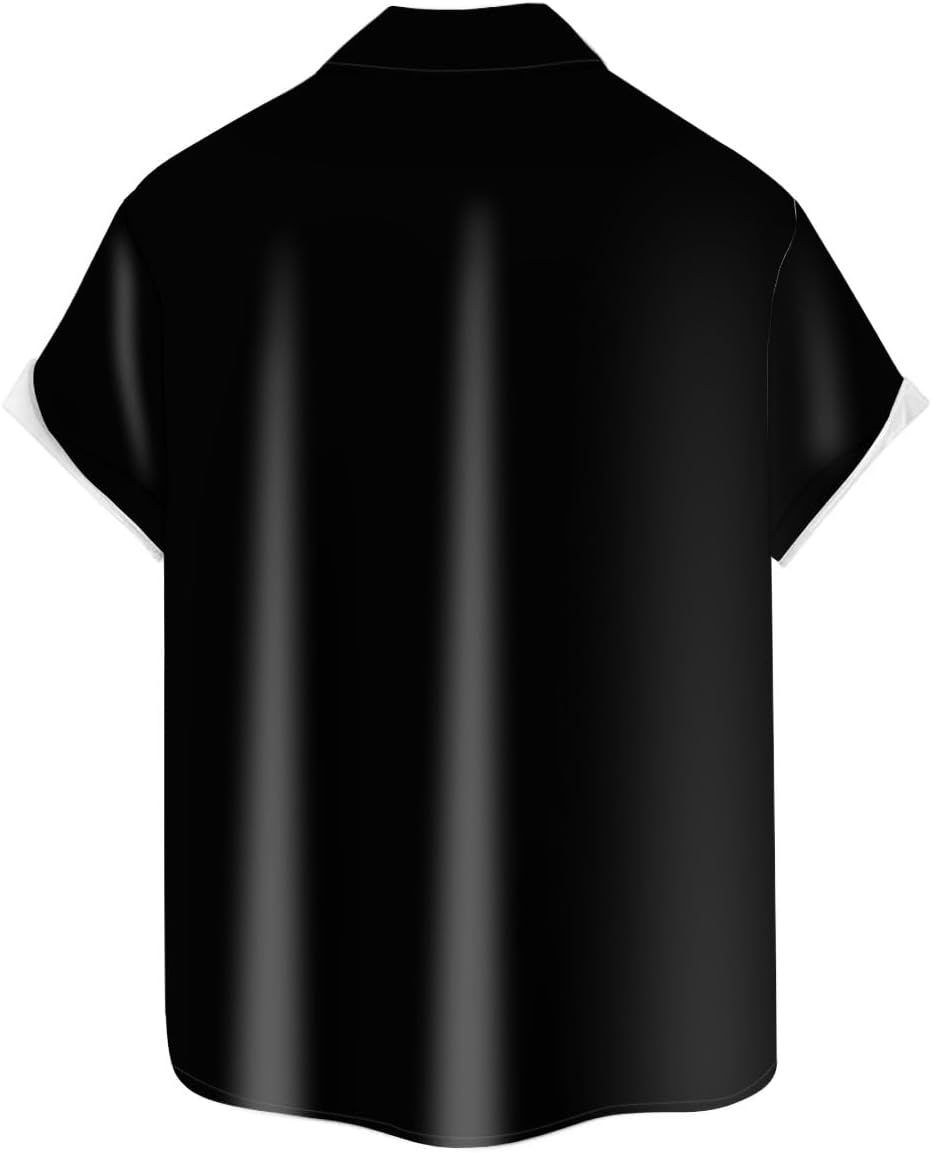 QIVICIMA Men's Retro Bowling Shirts 50s Vintage Button Down Color Block Active Shirts Flamingo Print - Image 3