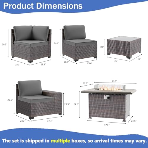 Image of 13 PCS Outdoor Patio Furniture Set,Outdoor Sectional Furniture with 43 inch 55000 BTU Gas Propane Fire Pit Table,All Weather PE Rattan Wicker Patio Conversation Set,Grey