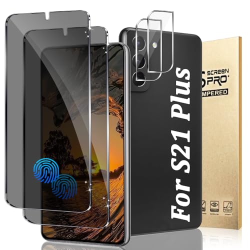 2+2 Pack for S21 Plus Screen Protector with Camera Lens Protector 2.5D Full Coverage 9H Tempered Glass Scratch Resistant Touch Sensitive Bubble-Free Easy Installation (6.7 Inch)