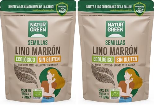NaturGreen - Semillas de Lino, Lino Marrón Ecológico, Semilla Natural, Omega 3 y Estrógenos débiles, Fuente de Fibra, Apto para Veganos - 500g (Paquete de 2)