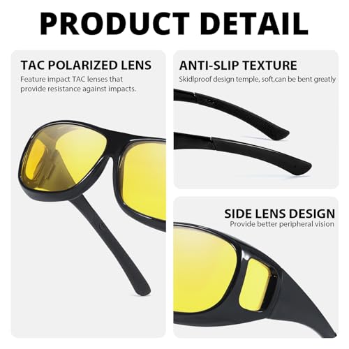 VIEWBETTER® Fit Over Night Vision Glasses for Women Men Yellow Lens Night Driving Glasses Anti Glare Polarized N41063