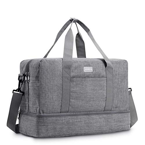 Gym Bag Shoes Compartment Shoulder Bag Travel Duffel Bag Swim Bag for Women and Men (Gray XL)