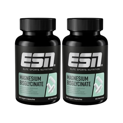ESN Magnesium Caps, 2 x 120 Kapseln, 194 mg Magnesium pro Tagesportion - Magnesiumbisglycinat-Kapseln, Support für Energiehaushalt, hohe Bioverfügbarkeit - Made in Germany