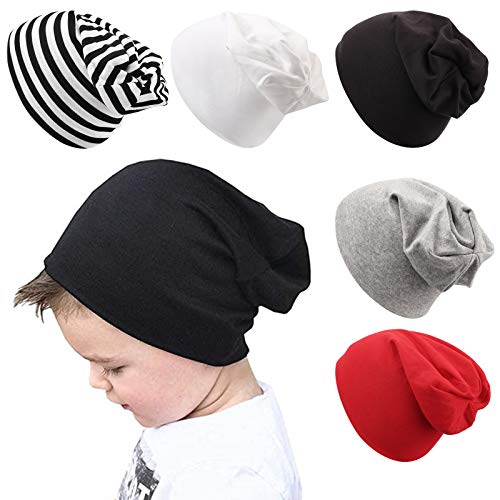 DRESHOW BQUBO 3/5 Pack Unisex Baby Hats for Kids Cotton Warm Skull Caps Soft Cute Knit Cap Baby Toddler Beanie
