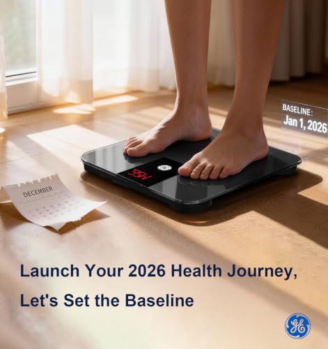 Image of GE Bathroom Scale for Body Weight 500lbs, Digital Weight Scales Heavy Duty | High Capacity Body Measuring Device, Accurate Weighing, Black, BMI