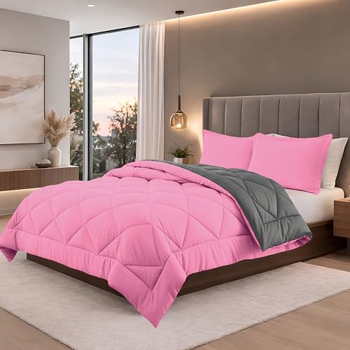Édredon réversible rose et gris pour des nuits douces et sereines