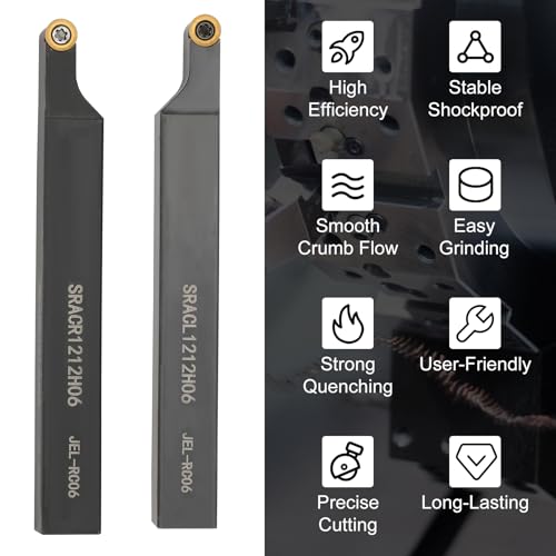 1/2" SRACL1212H06/SRACR1212H06 Indexable Lathe Turning Tool with 20Pcs RCMT0602 Round Carbide Milling Inserts Lathe Turning&Profiling Tool Holder for Steel Stainless Steel, 2Pcs Holders+20Pcs Inserts