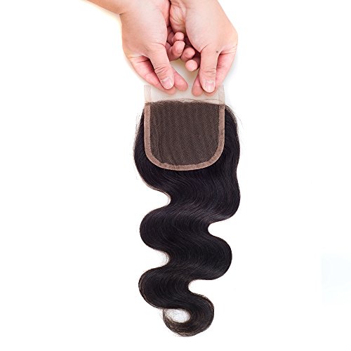 DFX Hair 8"~30" Brazilian Lace Closure 4x4 Free Part 100% Body Wave Human Hair Brazilian Virgin Hair, 6A Natural Color (14 inches Free Part)