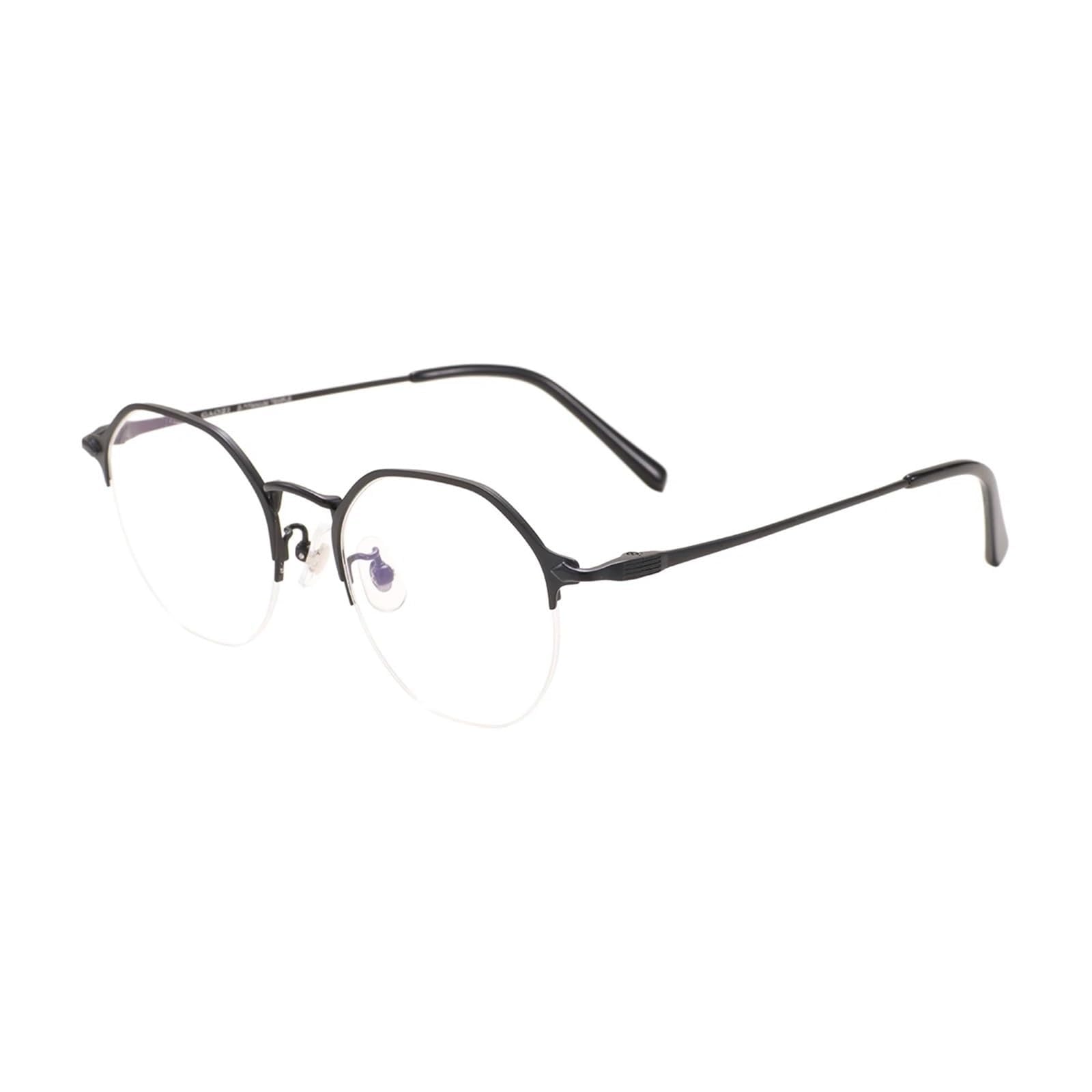 Occhiali a Mezza Montatura Occhiali Rotondi Occhiali da Nerd Medi Montature for Occhiali in Metallo Occhiali da Lettura con aste in Titanio Unisex(Svart)