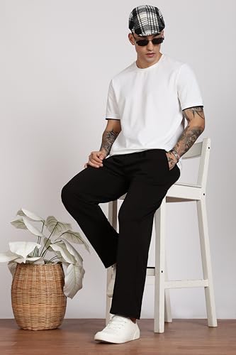 Image of Men's Slim Fit Trouser | Casual Bottoms with Elastic Waist & Drawstring | Soft Stretchable Fabric | Stylish Straight Fit Trousers for Office, Travel & Daily Use