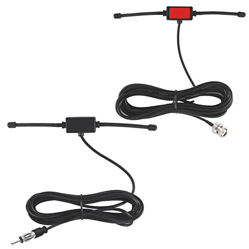 2PCS Vehicle Antenna Car Stereo AM FM Dipole Antenna BNC Male Dipole Antenna Hidden Adhesive Mount Radio Antenna for Truck SUV Radio Head Unit Receiver Tuner with 10 feet Cable DIN Plug Connector